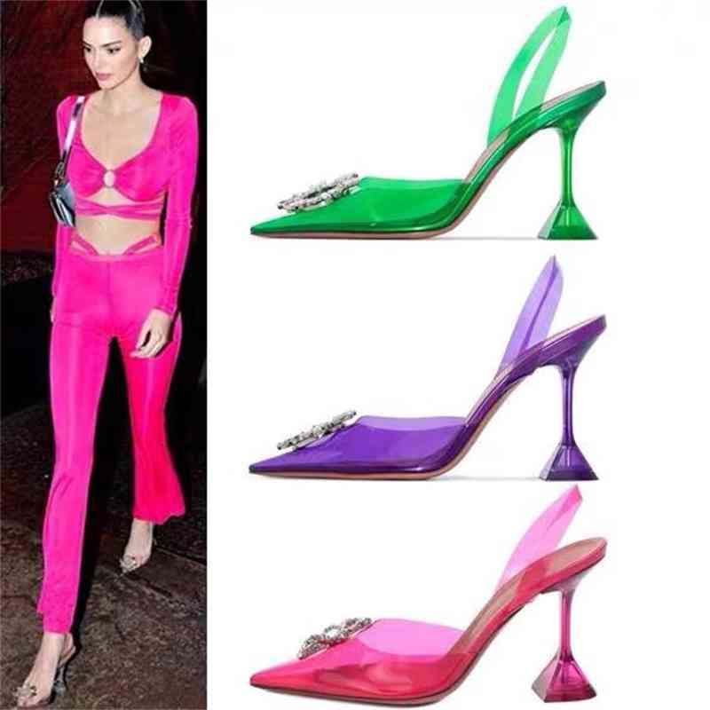 

2021 sapatos de gelÃ©ia de diamante de salto alto feminino mais populares, Black