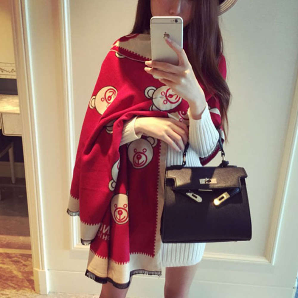 

Korean version of bear head warm spring autumn, cashmere like super large shawl, long double-sided scarf for women in autumn and, Blue;gray