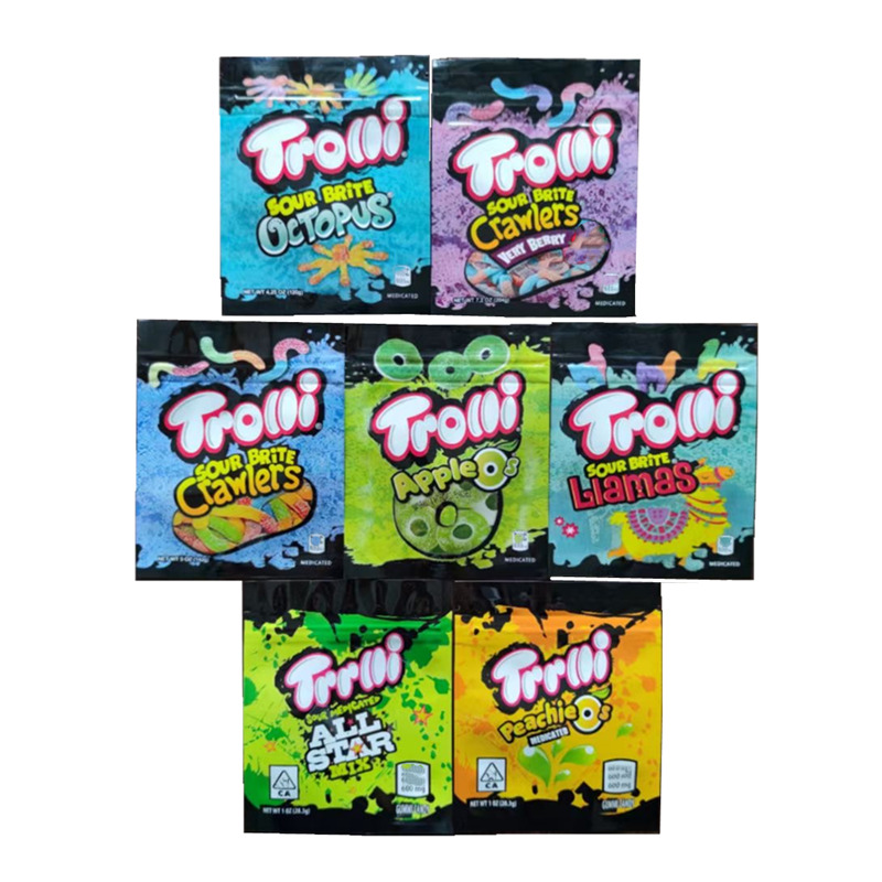 

gummy Trolli Mylar Bags 600mg Empty Peachie Sour Edibles Candy Gummi Zipper Resealable Trrlli gummies Packaging Bag Free DHL FEDEX Shipping