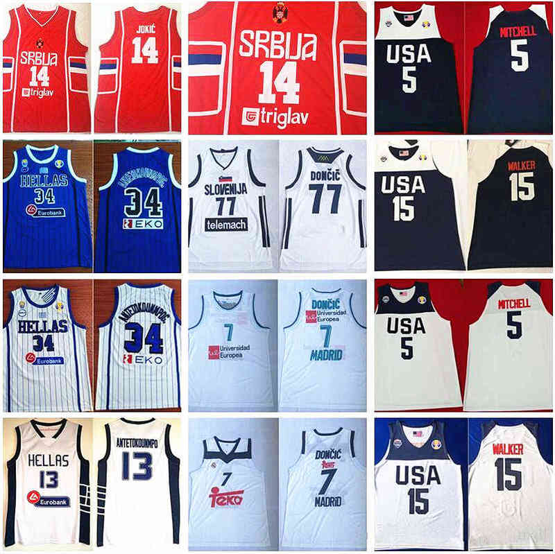 

National Team Serbia Nikola 14 Jokic Jersey Srbija Greece Hellas Giannis Antetokounmpo Slovenija Real Madrid Luka 7 Doncic Kemba Walker, Colour 7