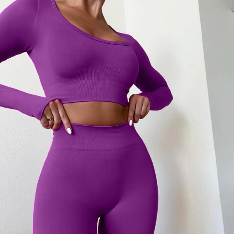 

Yoga Outfit Women's FItness Clothes Seamless Set Gym Clothing Workout Sportswear Sport Suit High Waist Legging Long Sleeve Top