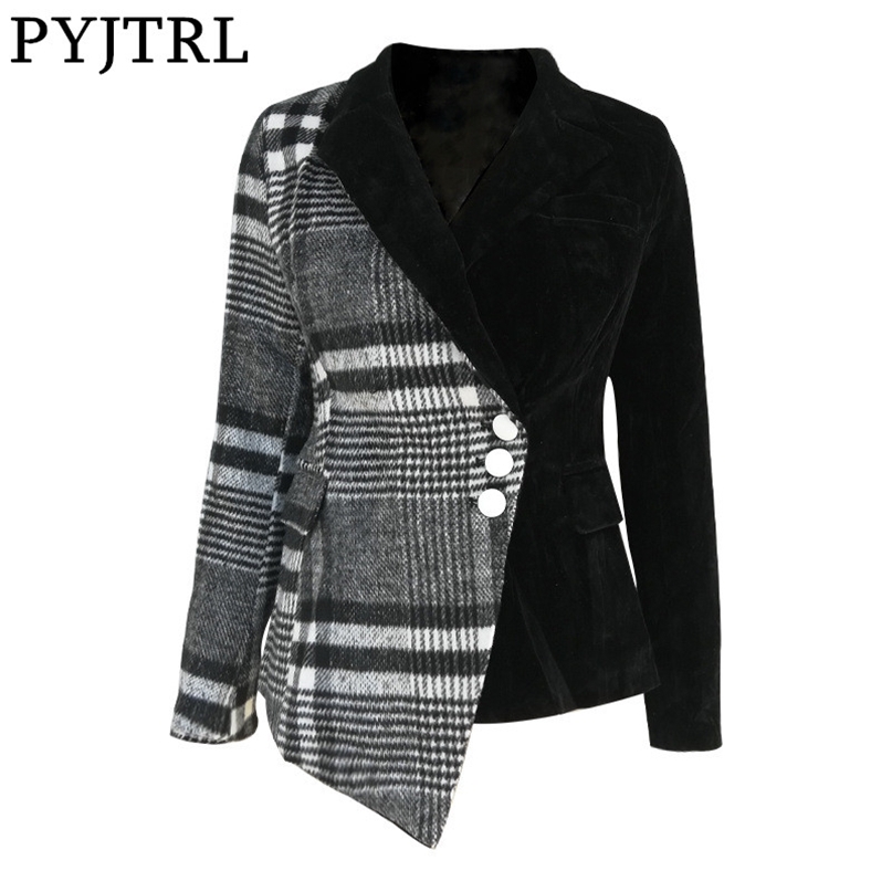 

PYJTRL Women Fashion Plaid Blazer Coat Female Long Sleeve Spring Clothes 211019, Picture color