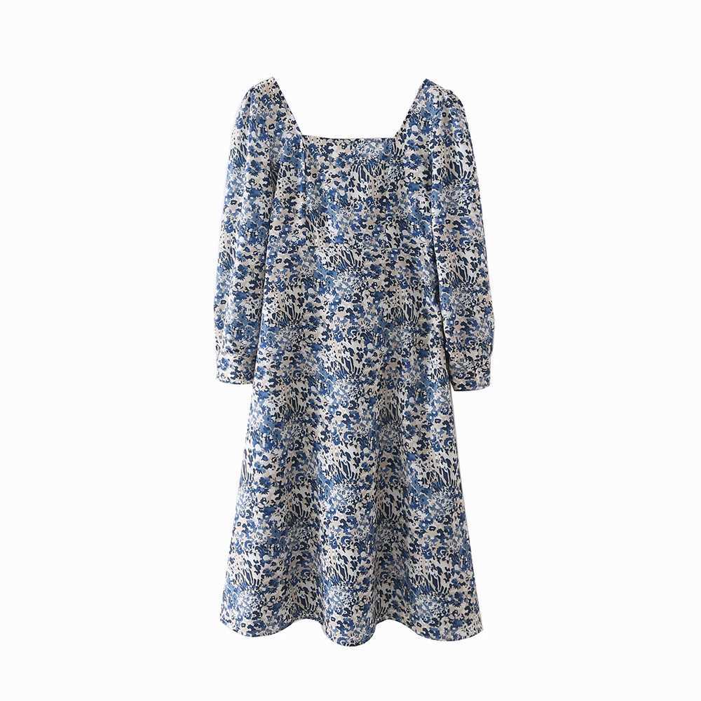 

Women Summer Dress Fashion Square Neck Puff Sleeve Modern Lady Midi Dresses Feminino Vestido 210602, As photo