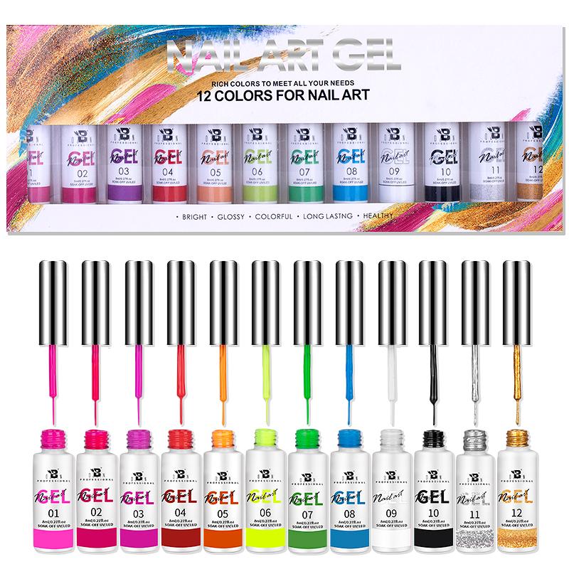 

Nail Gel BOZLIN Art Polish Kit Soak Off UV/LED Semi Permanent Ink Color Varnish Lacquer Salon Painting Designs, Nail art gel kit