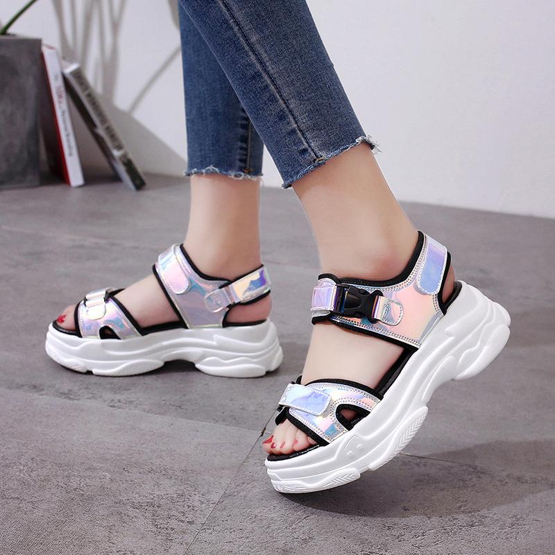 

Sexy Open-toed Women Sport Sandals Wedge Hollow Out Women Sandals Outdoor Cool Platform Shoes Beach Summer Shoes 2021 New, Blue