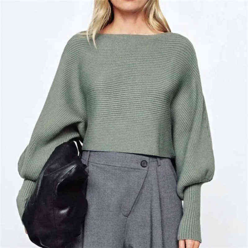 

Woman Sweater Sexy Loose Slash neck Batwing Sleeve Sweater Army Green Jumper 2021 Spring Clothes Y1110, White