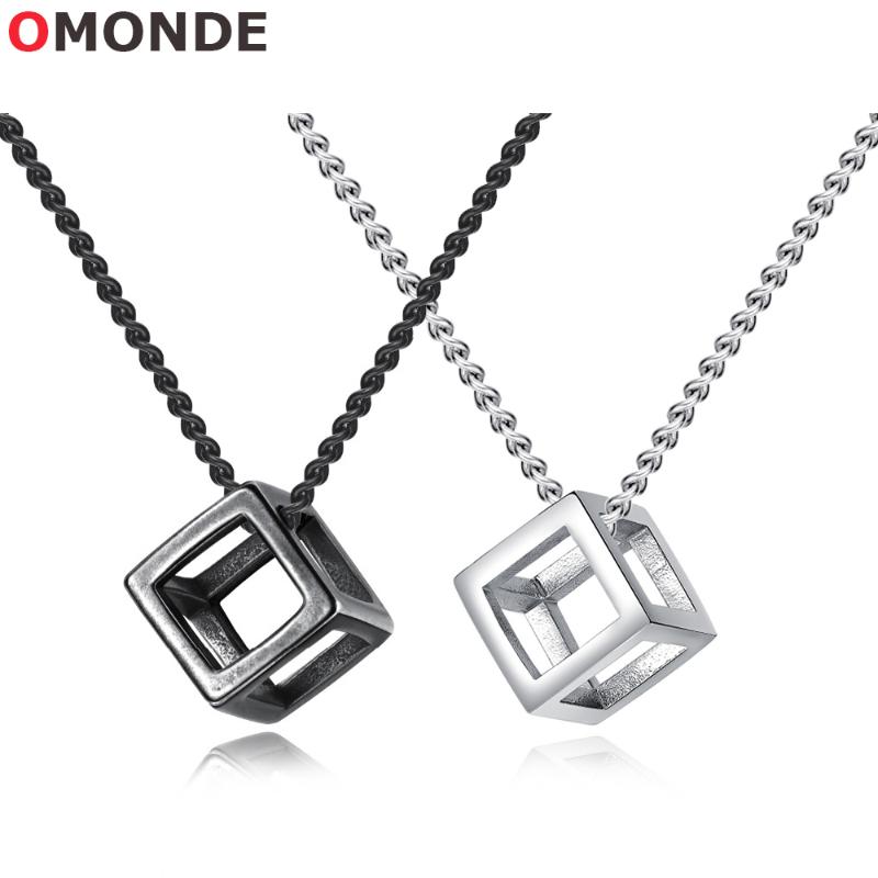 

Pendant Necklaces Mini Hollow Cube Stainless Steel Black Silver Color Free Link Chains For Men Fashion Boy Trendy Jewelry Gift