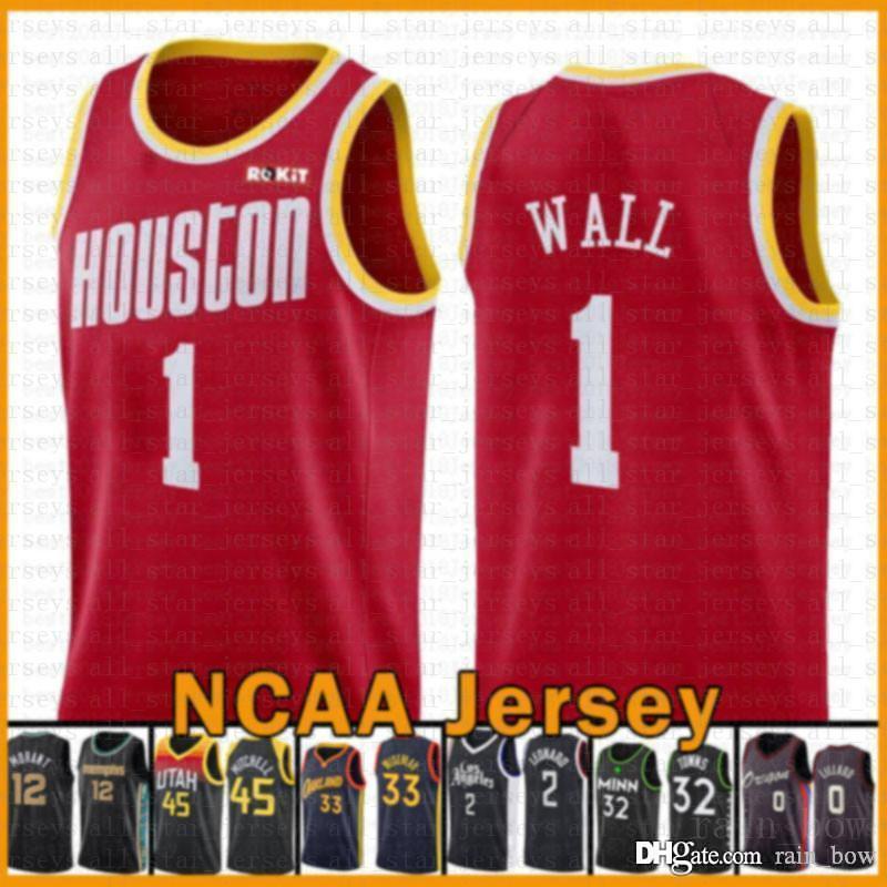 

John 1 Wall Houston Rocket Bam 13 Adebayo Luka Tyler 14 Herro 77 Doncic Jamal 27 Murray 0 Lillard basketball Jersey 2020 2021 New Rocket, Black;red
