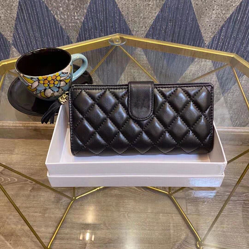 

Fashion Luxurys Genuine Leather Classic Long Wallet Black Color for Women Brand Quilted Designers Cluth Bag Coin Card Purse, Red;black