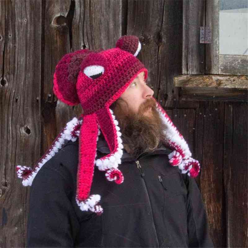 

New adult Hat Halloween party trickery Octopus head cover hand crocheted wool hat