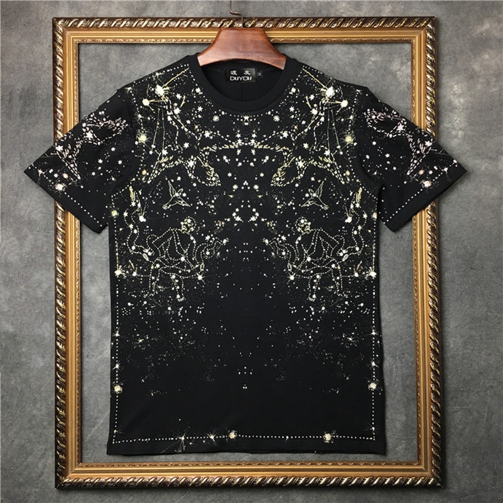

2021 New Barrett Men's 100% Cotton Starry Sky Printed Short-sleeved T-shirt Black E|2191001565 82sm