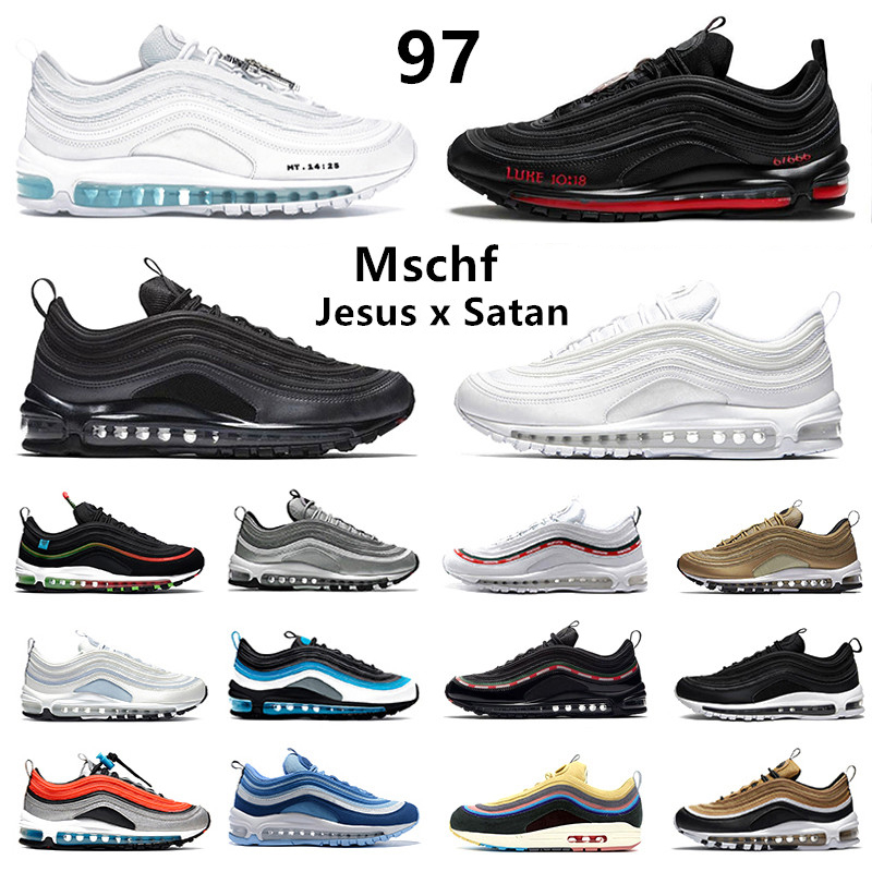 

97 running shoes triple black white Mschf Lil Nas x Satan Luke inri jesus metalic gold University Red cushion 97s sky undefeated men women trainers sneakers, Color 15