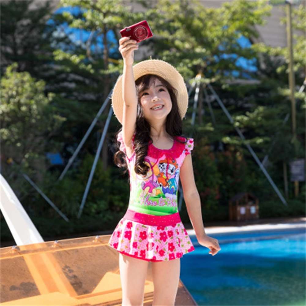 

children's swimsuit girls' Korean one-piece skirt middle school Princess student, Blue