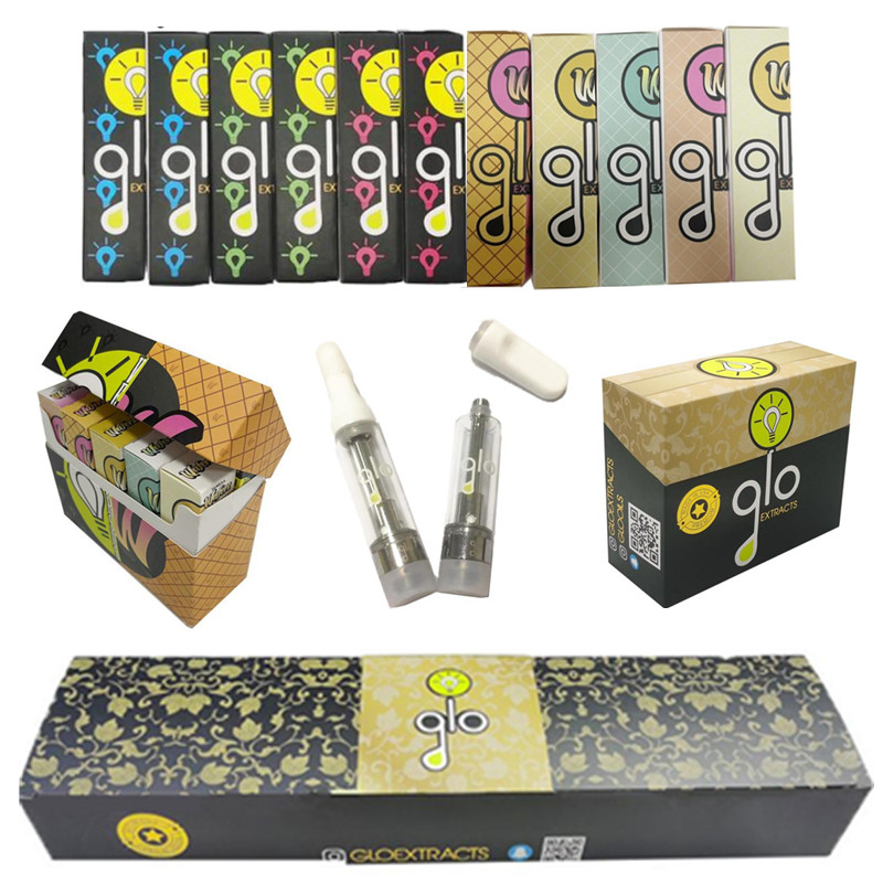 

Glo Carts Extracts Cartridges 510 Thick Oil Atomizers 0.8ml 1.0ml Ceramic Coil Vape Cart With Paper Box Packaging