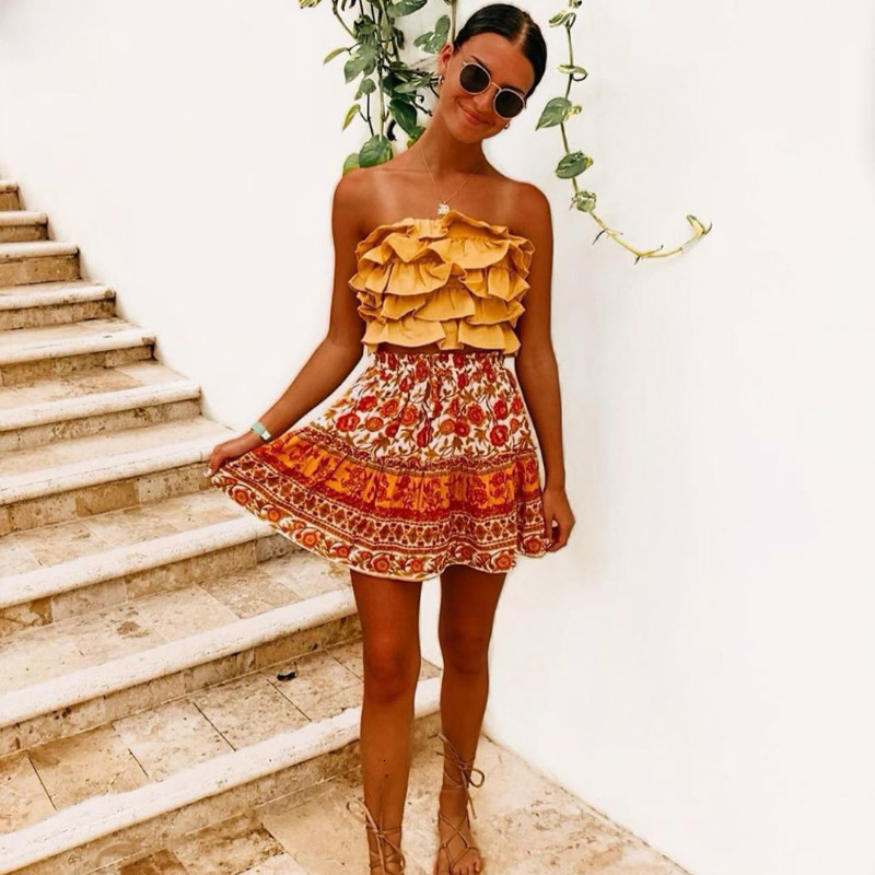 

2021 New Boho Women Summer Beach Faldas Mujer Moda Fashion Bohemian Short Skirts Womens Loose Mini Skirt Korean Sun Vrhy, Sky blue