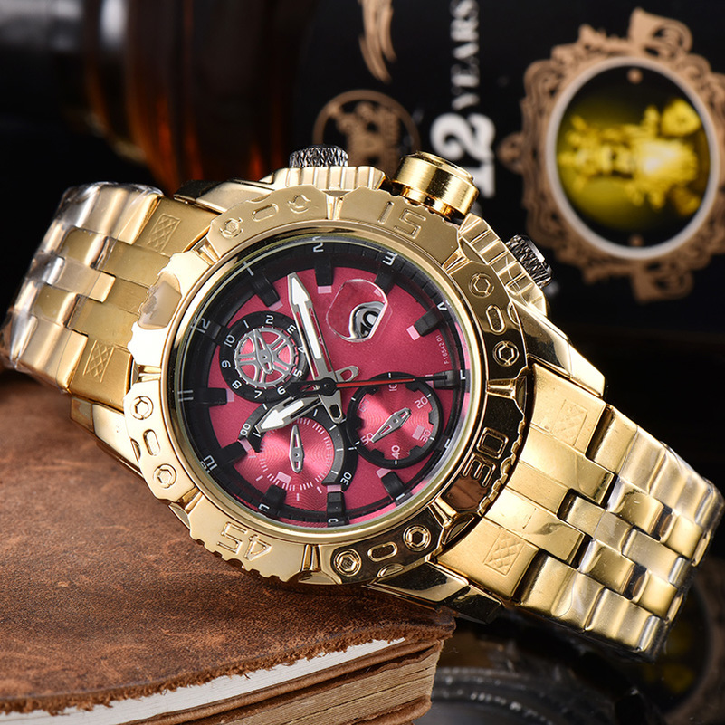 

1-Mens quartz watches gold dial stainless steel business sports military designer montre de luxe watch