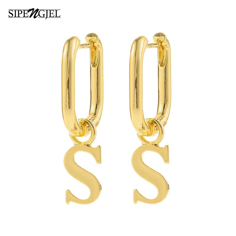 

Hoop & Huggie Fashion Geometric Punk 26 Letters Earrings Gold Color Small For Women Simple Vintage Jewelry Gift 2021 Trend
