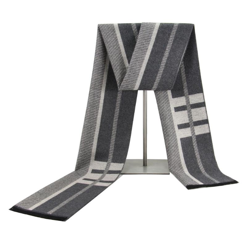 

Scarves Double-Side Plush Long Warm Mens Scarfs 2021 Grey Strips Winter Thick Soft Gift To Shawl Wraps
