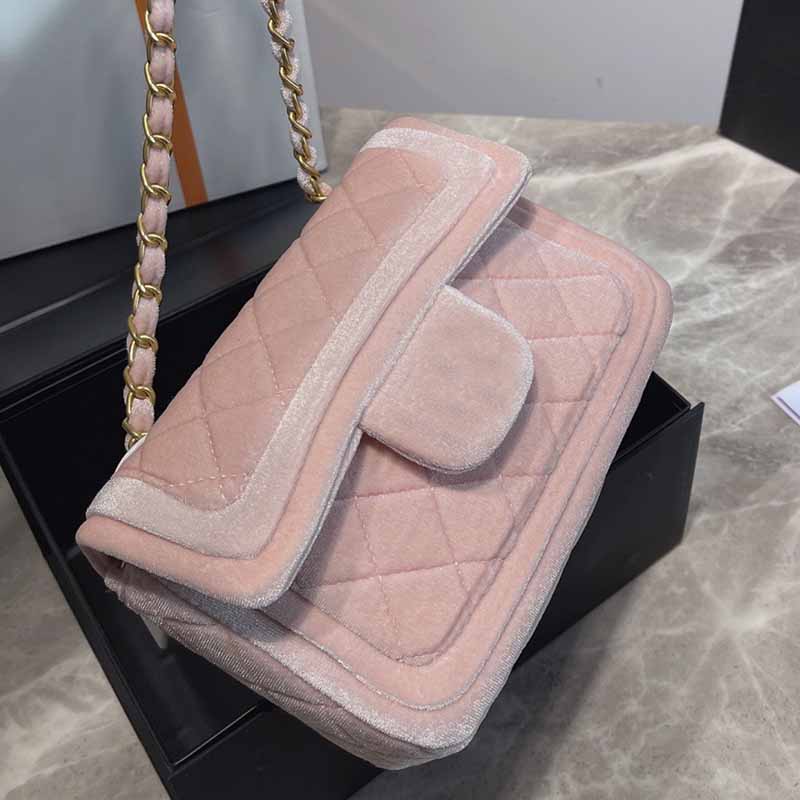 

Mini Flap Designer Shoulder Bag Women Solid Color Velvet Stitching Classic Handbags Casual Gold Metal Chain Messenger Crossbody Bag For Womens Tote Bags 19*13CM, Pink