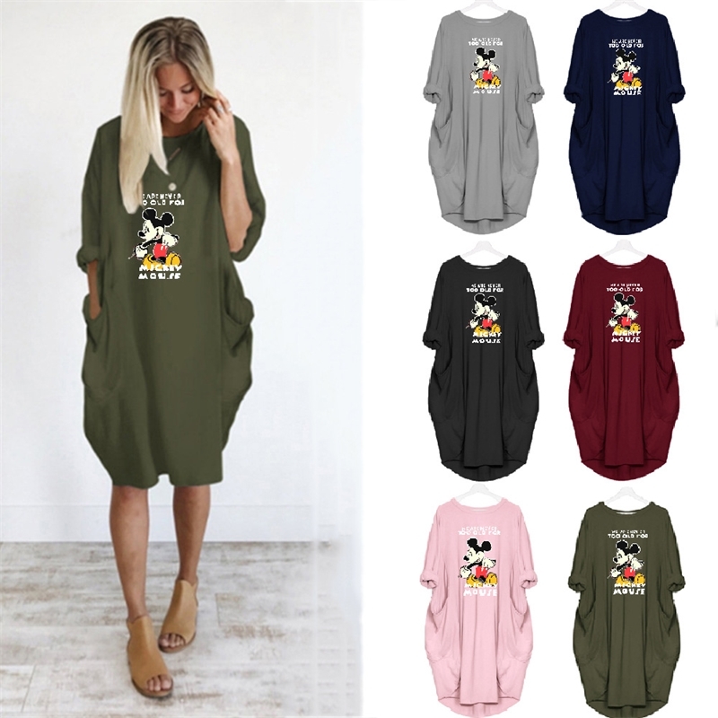 

Women's fall 2019 long sleeve autumn winter Large Print Dress, Navy blue