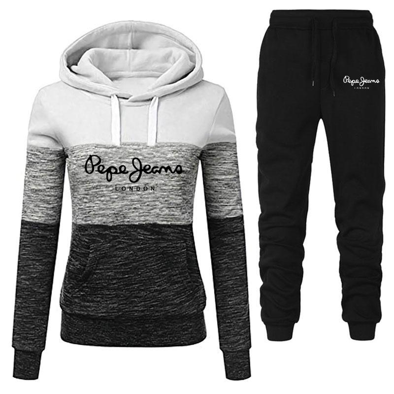 

Women's Hoodies & Sweatshirts 2Pcs Sport Suit Fitness Tracksuits Hooded Pullover Sweatpants Sweatshirt Casual Pants Sets Sportswear Female S, Black