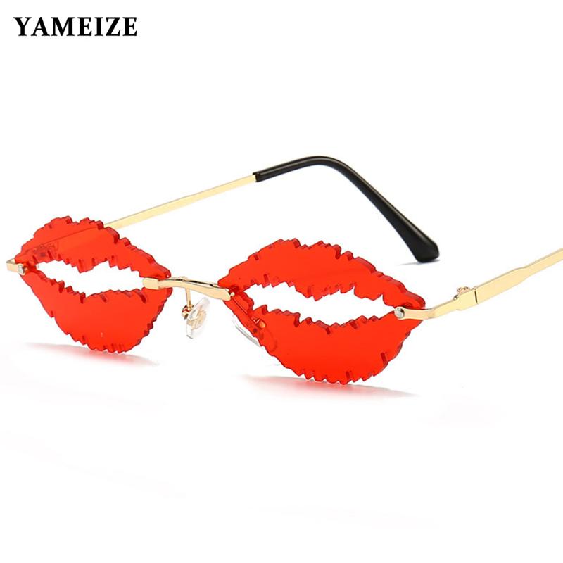 

Sunglasses YAMEIZE Fashion Unique Design Rimless Lips Women Retro Eyewear Metal Vintage Brand Designer Glasses UV400