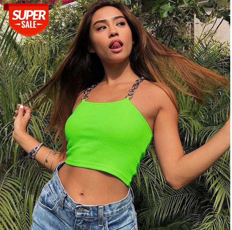 

New Women Basic Pure Tank Top Bustier Vest Crop Top Bralette Singlet Aluminum chain detachable ins HOT High Street Fashion Club #oa3N, White