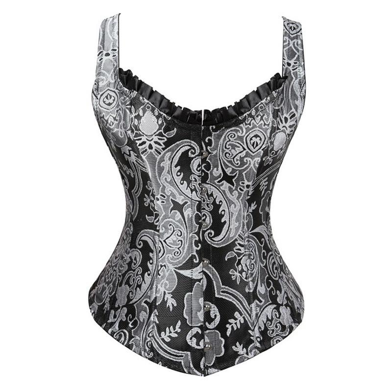 

Women' Shapers Steel Boned Gothic Corset Woman Vest Top Straps Jaquard Bustier, Blue