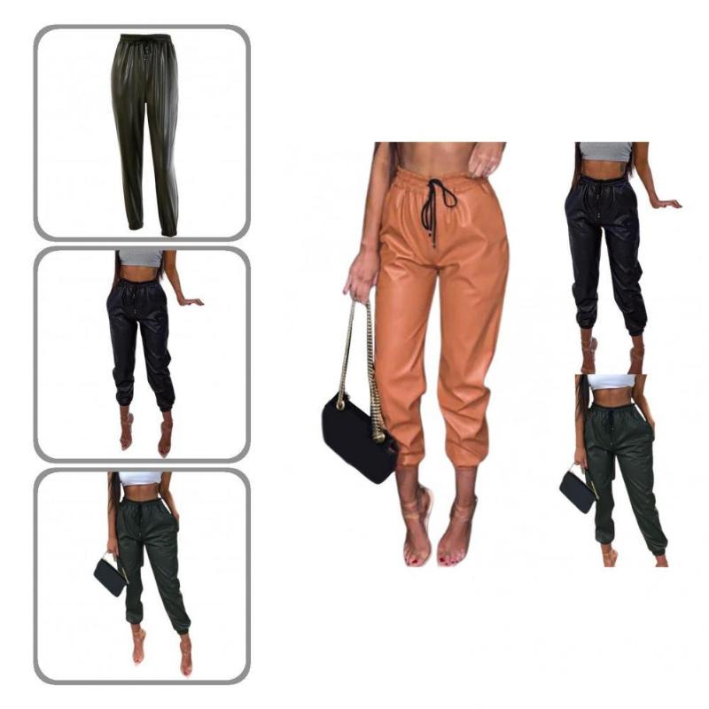 

Women's Pants & Capris Sporty Sweatpants Elastic Waist Faux Leather Stretchy Pure Color Women Joggers, Brown
