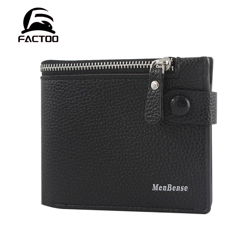 

FACTOO Men's Short Wallet Zipper Buckle Coin Purse Large Capacity PU Leather Card Holder Fashion Business Small Money Bag, Black