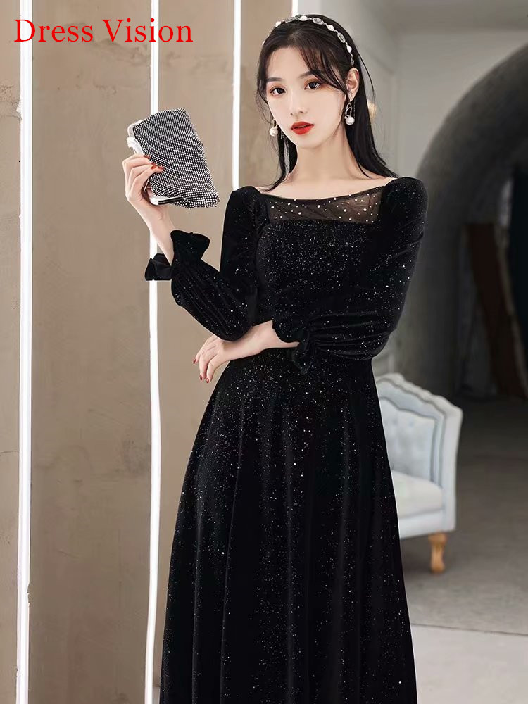 

2021 Arrival Black Evening Es Formal Robe De Soiree Prom Party Gowns Long Sleeves Jsy7
