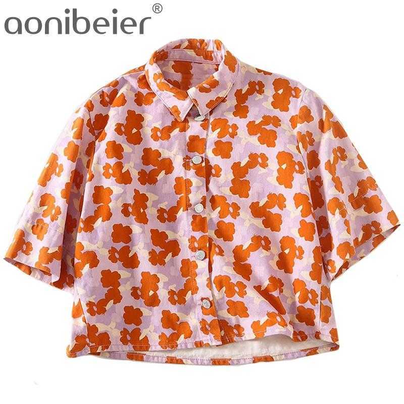 

Floral Print Women Denim Shirt Summer Fashion Short Sleeve Turn Down Collar Button Front Casual Female Loose Blouses 210604, Shorts