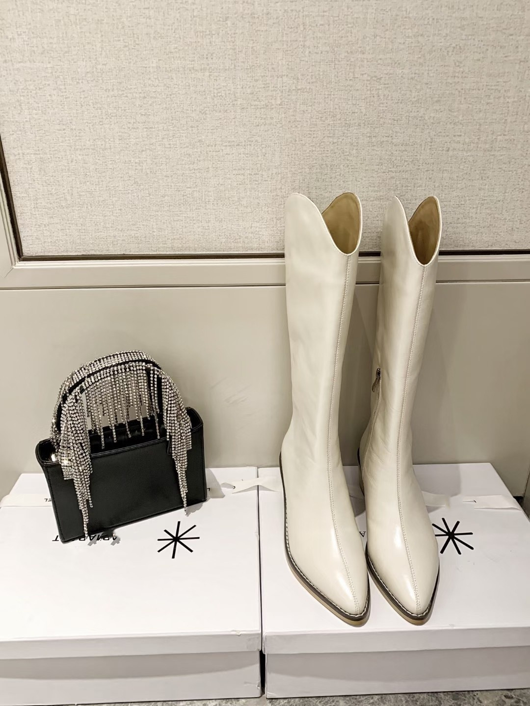 

2021 Fashion color matching round head womens long Boots female casual wild non slip leather women boot Cowboy, Box