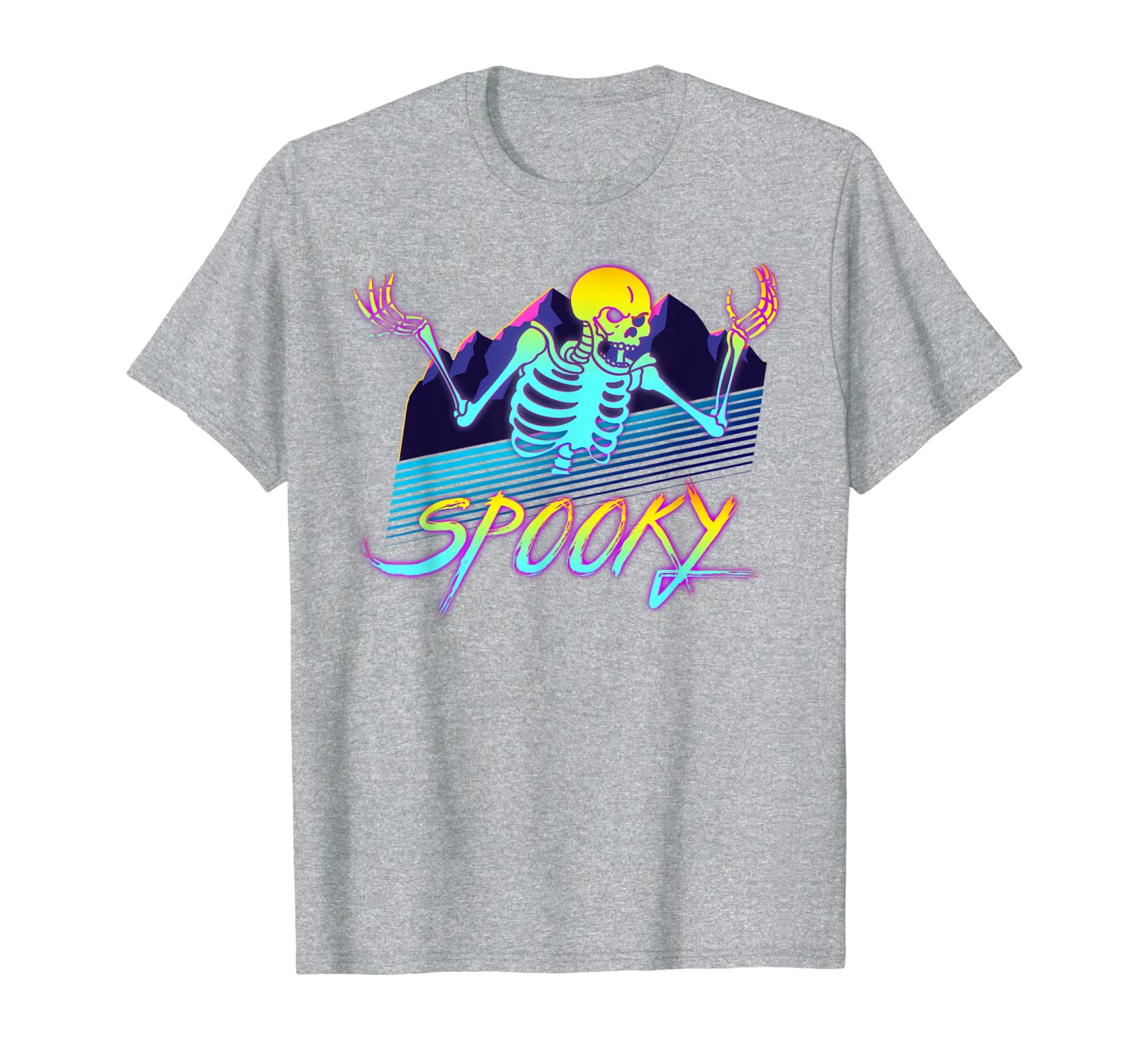 Scary Skeleton Meme Retro 80s Vaporwave Outrun Style T-Shirt-image-701954872