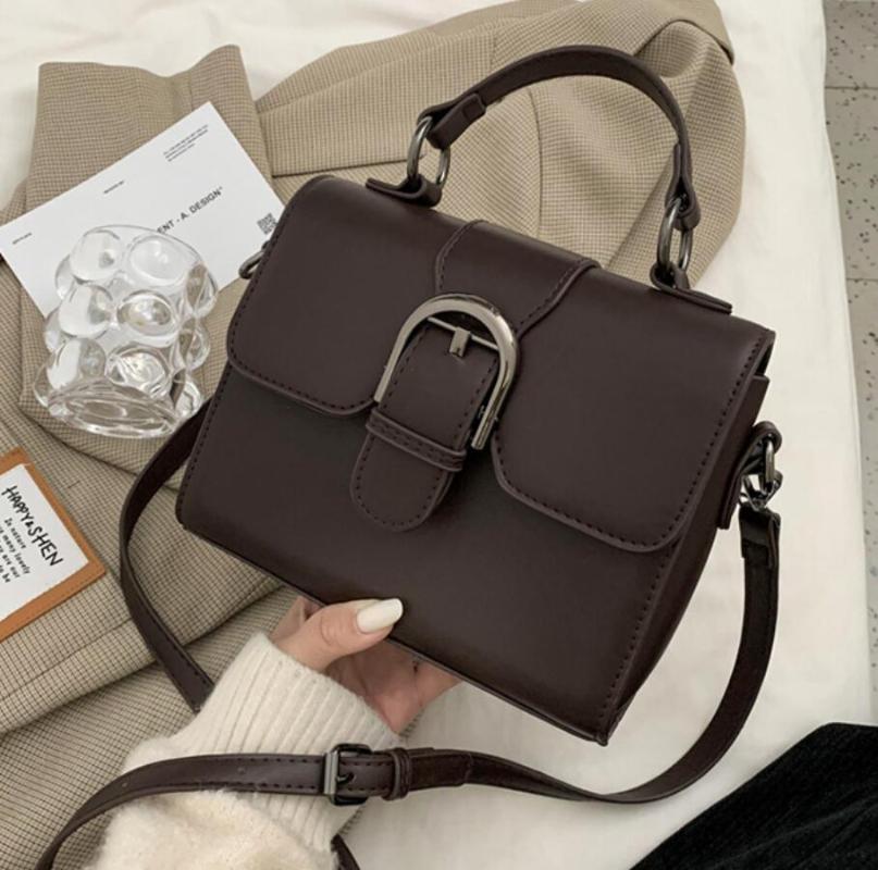 

Vintage Square Tote bag 2021 Fashion New High-quality PU Leather Women's Designer Handbag Lock Shoulder Messenger Bag Purses, Black