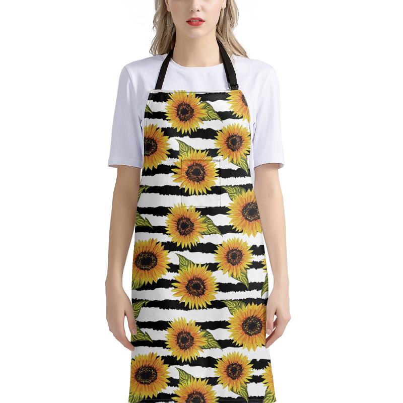 

Styling Sunflower Prints Kitchen Aprons for Women Polyester Bibs Household Cleaning Pinafore Home Cooking Apron Adjustable Bibs