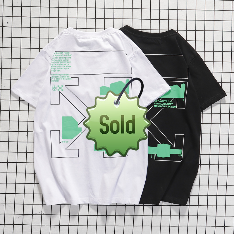 

Trendy t Shirt Spring and Summer White Asymmetric Orescent Green Arrow Loose Short Sleeve Ow Couple Cotton Fashion