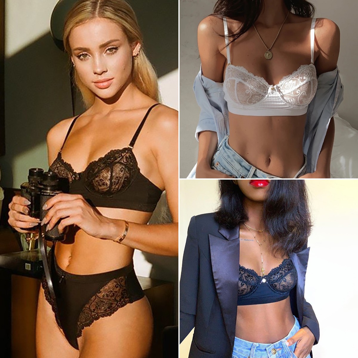 

Women's Sexy Lingerie Transparent Lace Guaze Bra and Panty Set Quality Polyester Underwear Set Intimates Ladies Tank Top Vest, Black