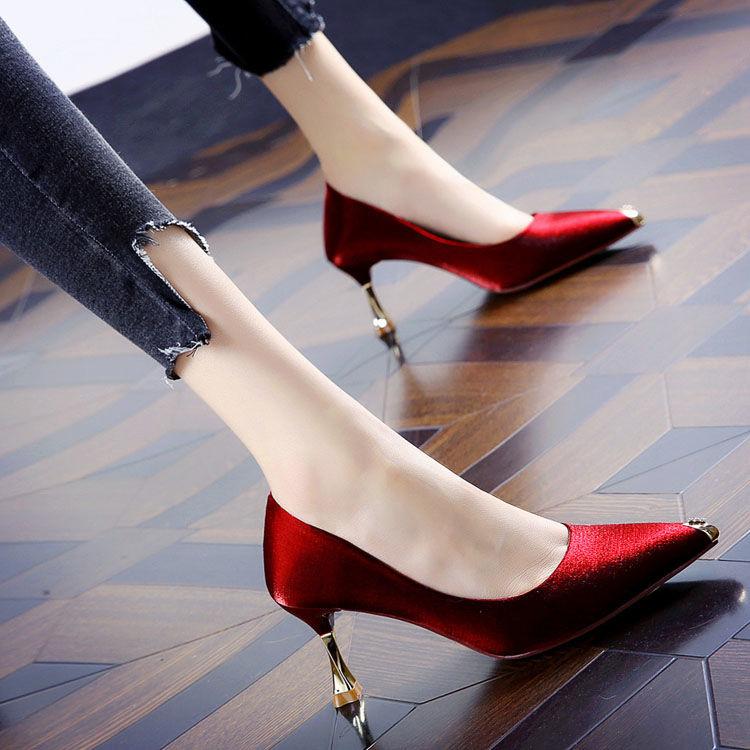 

Dress Shoes Women Heels Metal High Women's Spring Chaussure Femme Zapatos Mujer, Than half size