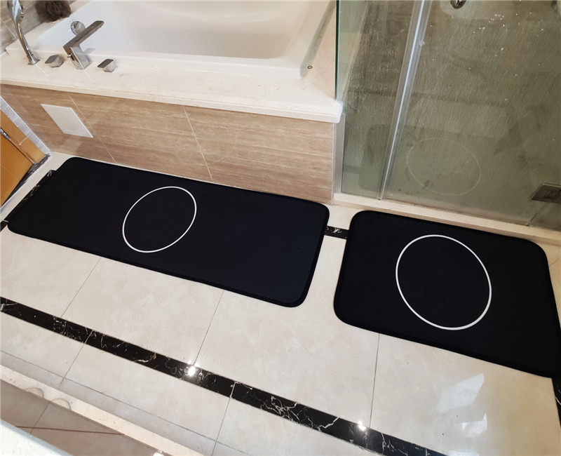 

Classics Black Floor Mat Simple Bathroom Decor Print Letter Style Circular Pattern Shower Room Kitchen Absorbent Pads Non-slip Mats