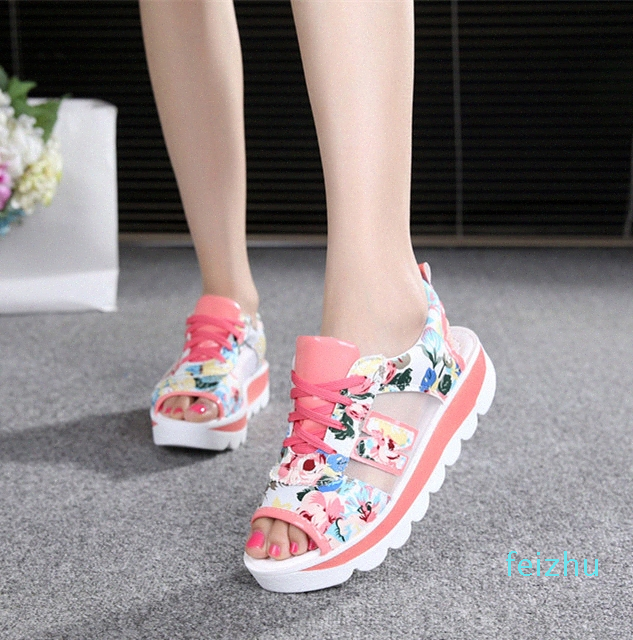 

Fashion Women Summer Platform Sandals Platform Wedges Casual Shoes Woman Lace Up Breathable Mesh Sport Sandals Slippers Slides, Blue