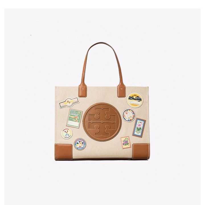 

New summer canvas shopping contrast one shoulder hand tote badge fashionable women's Mommy bag