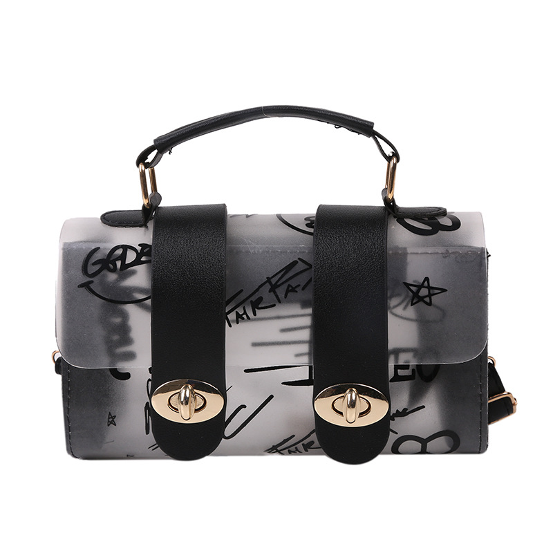 

One-shoulder female bag jelly transparent summer simple texture foreign style handbag, Black