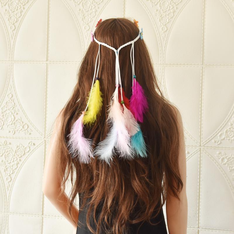 

Hair Clips & Barrettes Fashionable Bohemian Color Feather Headband Bandana Accessories Lady Wild Temperament Adjustable Summer Jewelry
