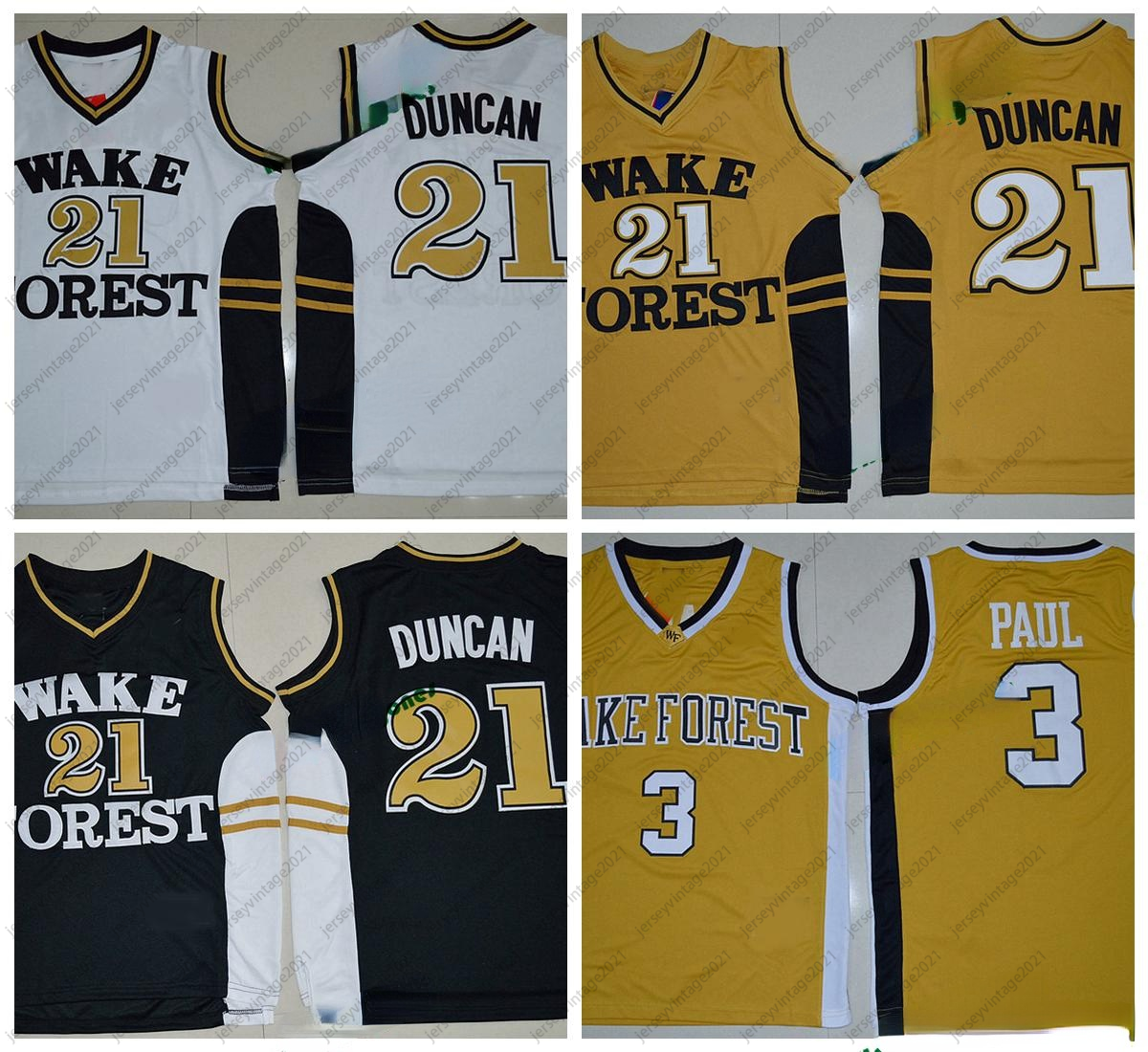 

Wake Forest Demon Deacons College Basketball Jerseys Tim Duncan Chris Paul Shirts Cheap University Stitched Basketball Jersey S-XXL, Gold 3