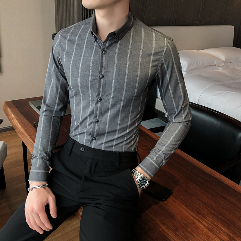 

2021 High Quality Autumn New Formal Business Wear Striped Shirts for Men's Clothes Fine Casual Sleeve Long Tuxedo 3xl-m 3dnc, Games