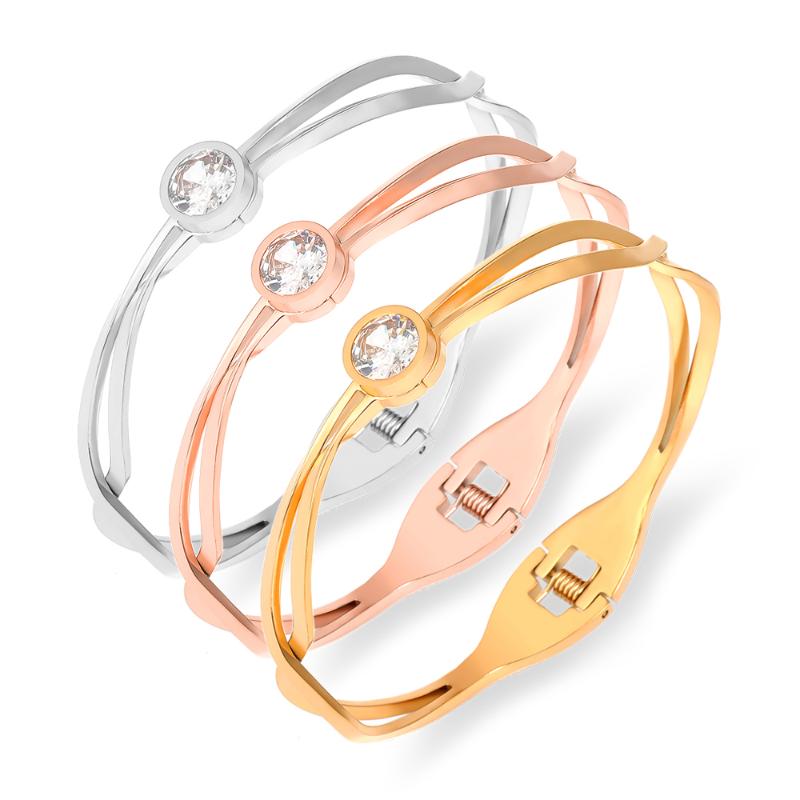 

Bangle 2021 Latest Style Titanium Stainless Steel CZ Crystal Bangles Bracelets For Women Geometric Chain Link Bracelet
