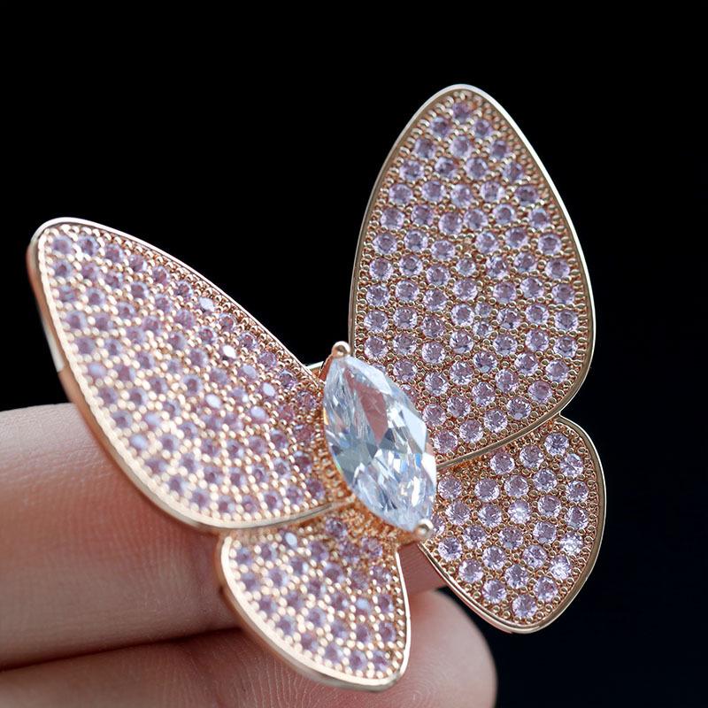 

Pins, Brooches Fashion Cute Pink Butterfly Brooch High Quality Cubic Zirconia Broches Pins For Women Cardigan Coat Suit Accessories, Gray