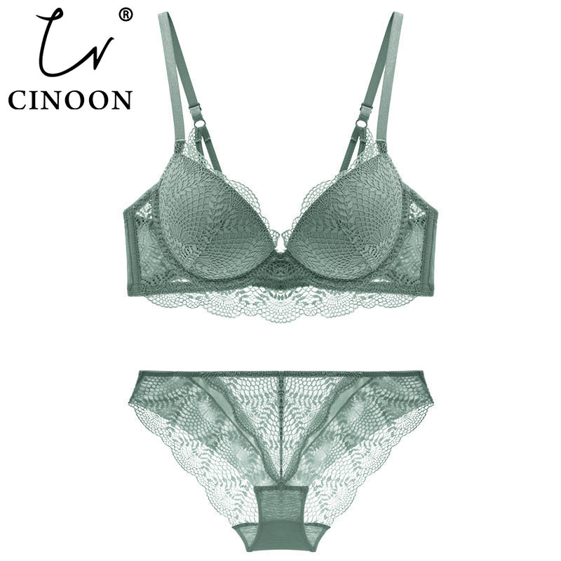 

CINOON New Womens underwear Set Lace Sexy Push-up Bra And Panty Sets Comfortable Brassiere Adjustable Gathered Lingerie, Black