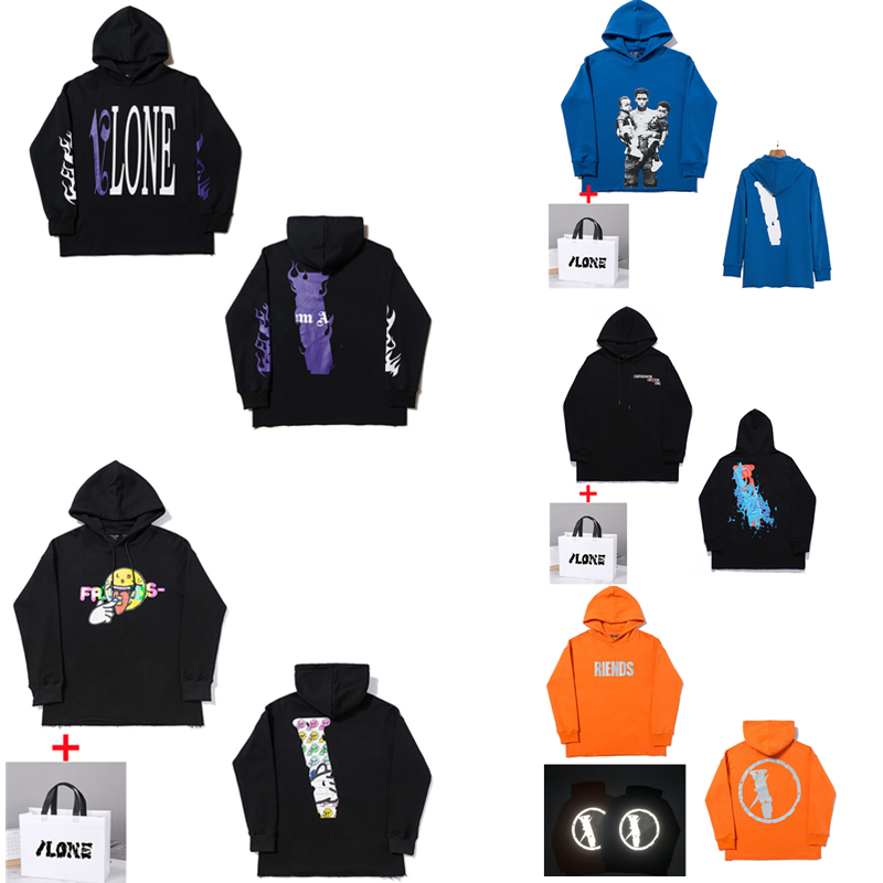 

Men's Hoodies Miami flame unicorn arm big V 3M reflective hoodie men and women's hooded sweater 0101, Black